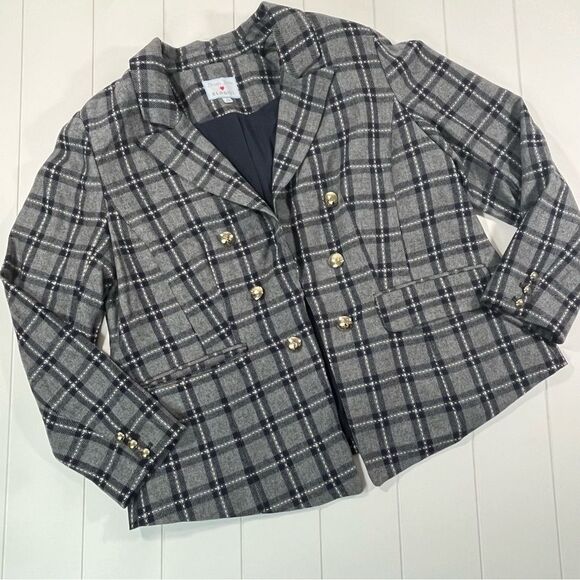 Draper James x Eloquii Gray Blue Plaid Wool Blend Blazer size 18 - Picture 2 of 11